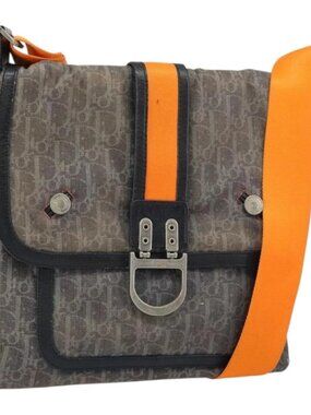 Christian Dior Trotter Canvas Shoulder Bag Navy Silver Auth gh1474